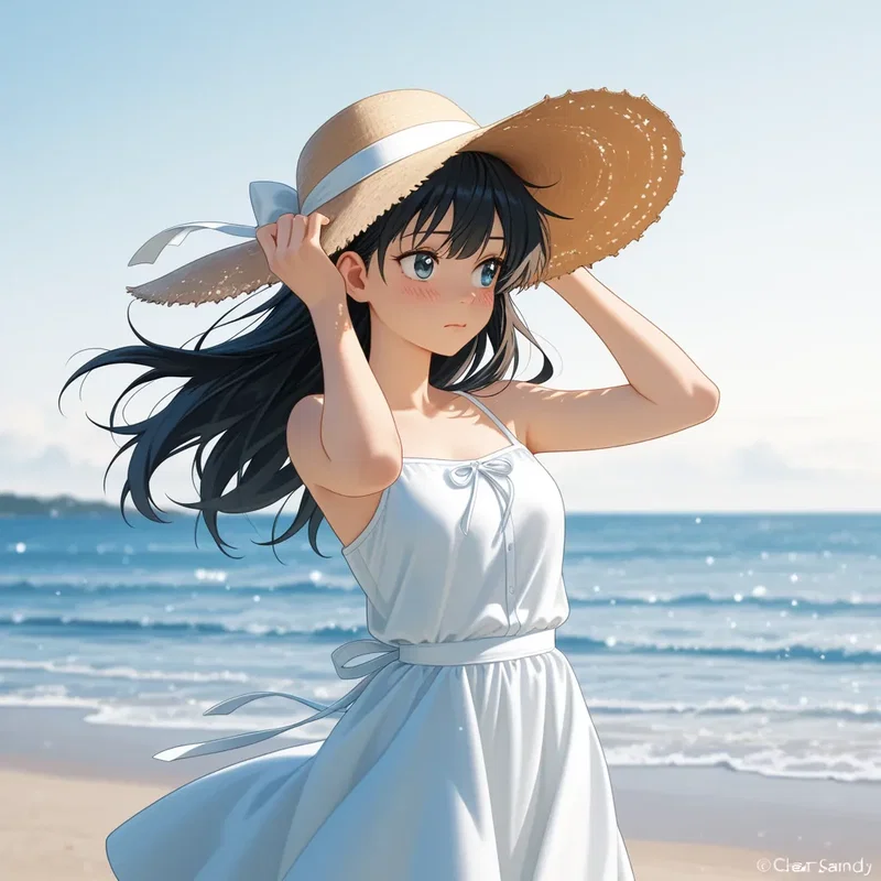 黒髪の麦わら帽子の少女
