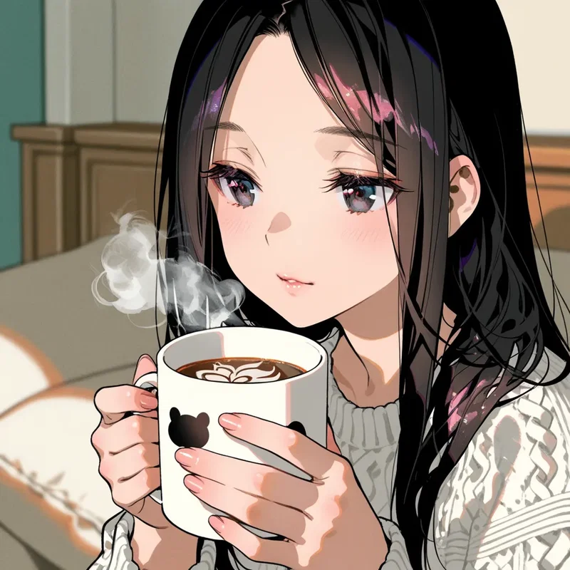 人気絵師のタグで作ったコーヒーを飲むお姉さん2