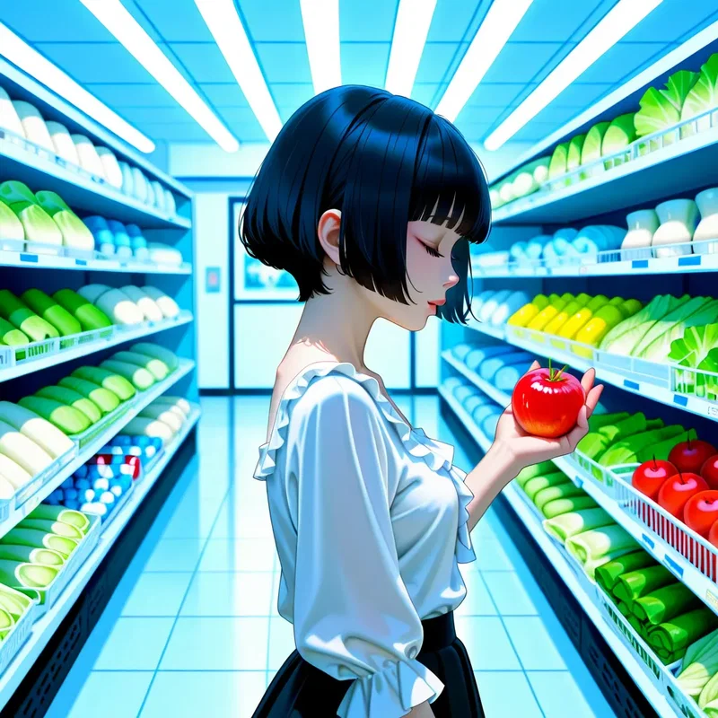 野菜売り場の女性