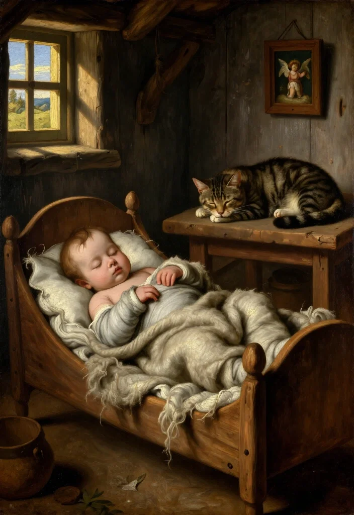 renaissance oil painting sleeping infant