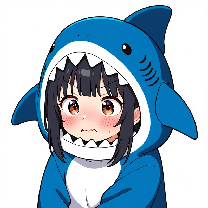 鮫の着ぐるみを着た女の子