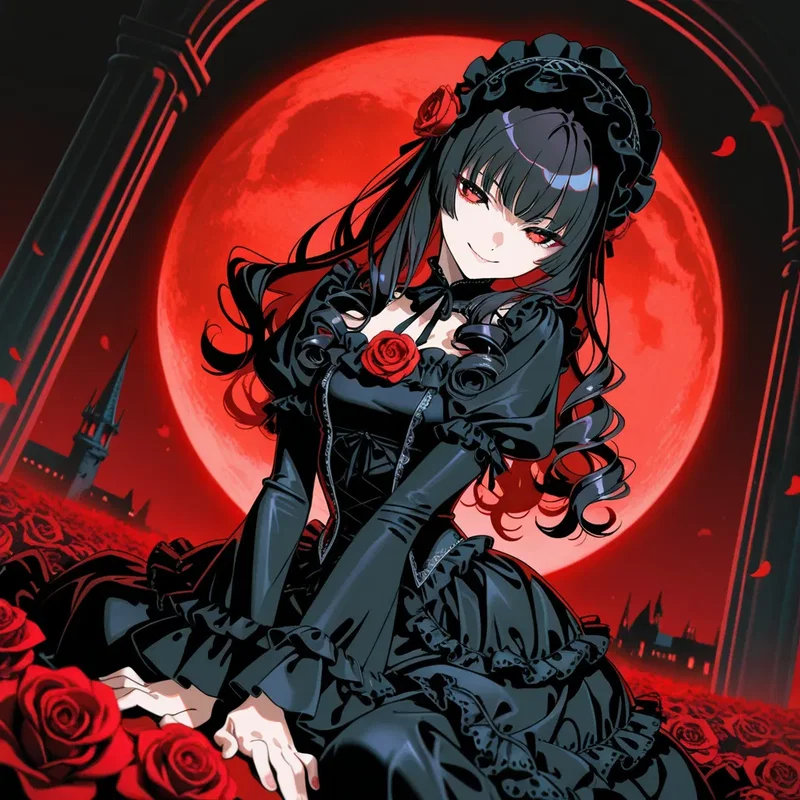 赤い月と舞い散る薔薇のゴスロリ少女３