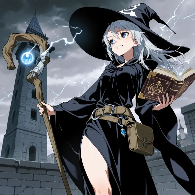 魔導書に書かれていた天候を操る魔法で雷(いかずち)を起こしてみた魔導士の女の子