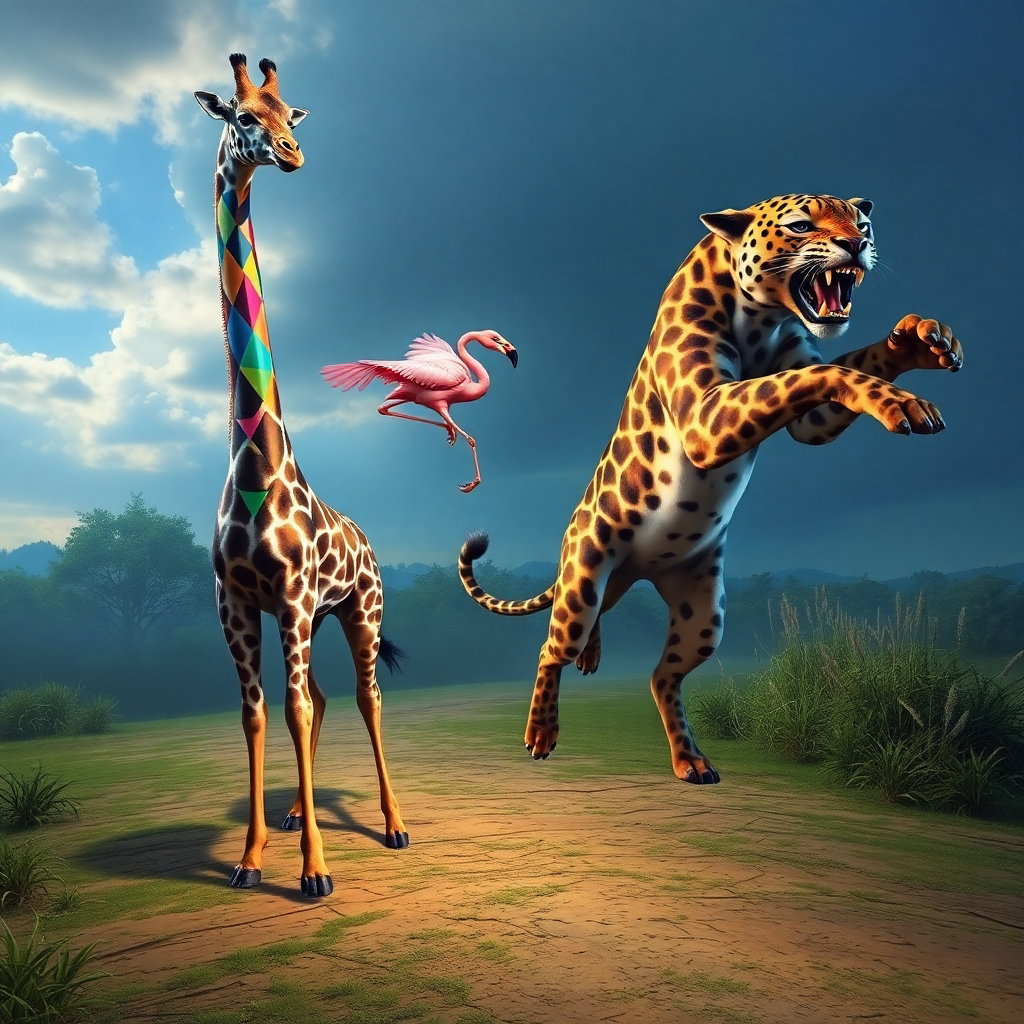 giraffe flamingo panther fantasy glow shimmer