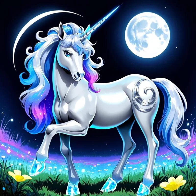 Lunacorne : Licorne Argentée Lunaire
