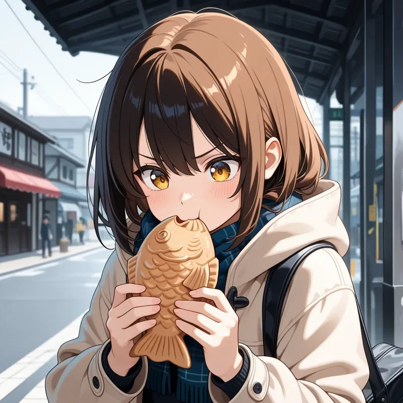 たい焼きは頭から食べる派の女の子