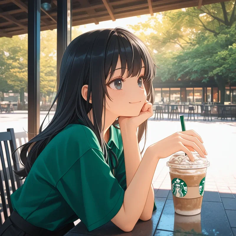 スタバのオープンカフェでくつろぐ女の子２