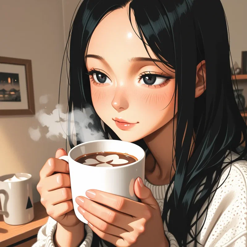 人気絵師のタグで作ったコーヒーを飲むお姉さん8