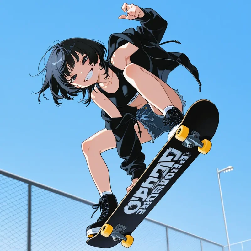 オーリーを決めるスケボー少女