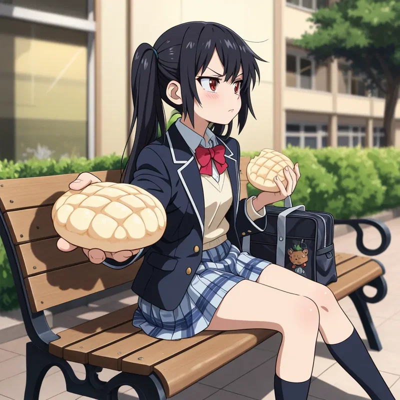 「旨そうだな」と言ったら「ふん、べつにあんたに恵んであげる筋合いないんだけど？」とメロンパン丸々一個くれたツンデレ少女
