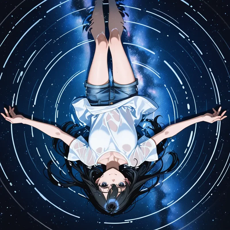 水に浸かって星空を眺めている女の子２