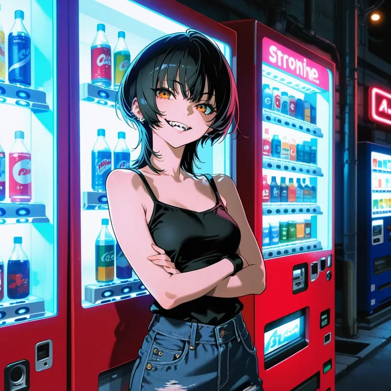 夜の自動販売機の前にたむろしている時、ライバルからからかわれて、「やんのか、こら？」と不敵に、しかし最高に強気で格好良く睨みつけてきた姉御肌のお姉さん