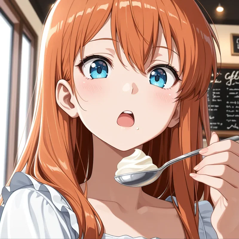 「はい、ア～ン」と言ってクリームを食べさせてくれる彼女