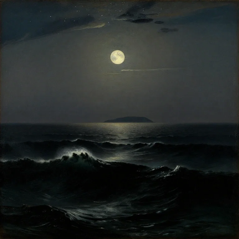 19th century sea starry night moon