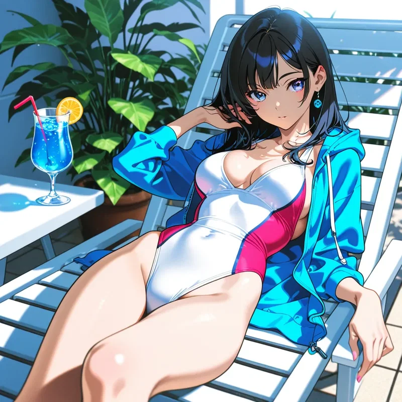 ビーチチェアーに寝転んでリラックスしている女の子2