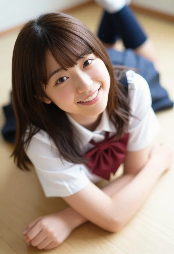 japanese schoolgirl lying on floor