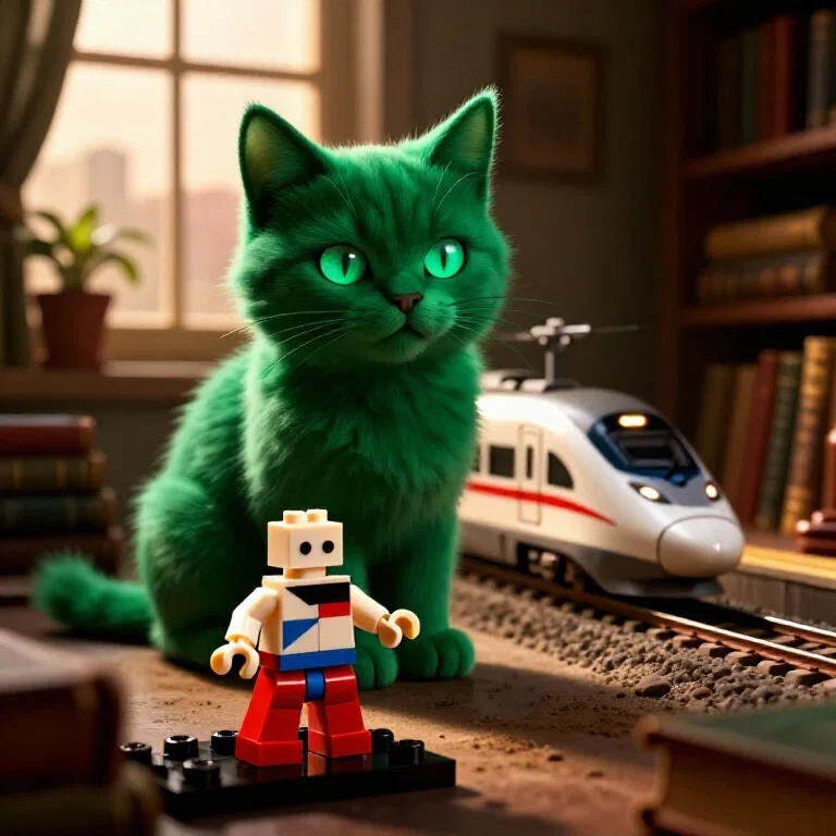 mystical green cat in old study
