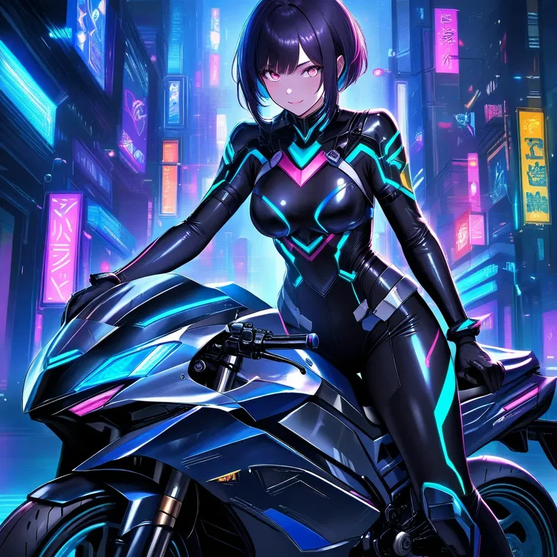 サイバーパンクのバイク少女