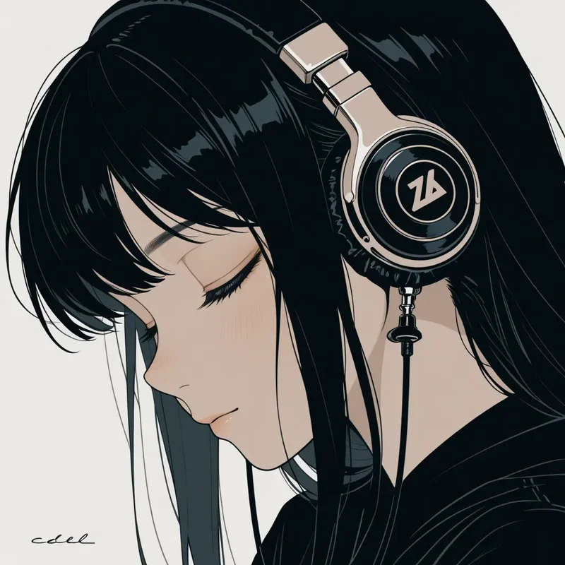 ヘッドホンで音楽を聴いてる女の子