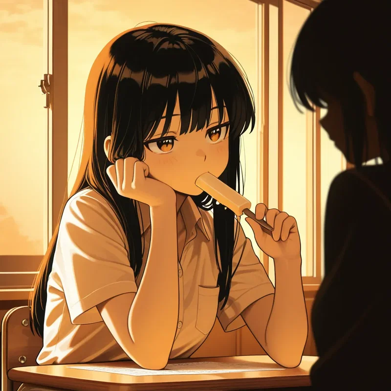 放課後、友達の恋愛話を興味なさそうに聞く女の子