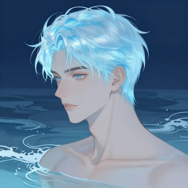 male cool blue hair sea fantasy