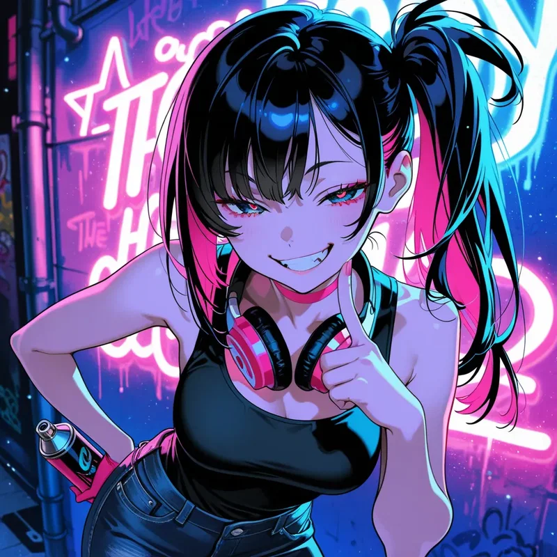 壁にスプレーで落書きしているストリート系の女の子２