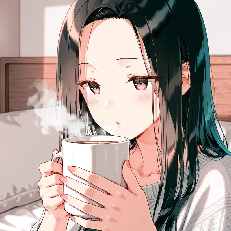 人気絵師のタグで作ったコーヒーを飲むお姉さん12