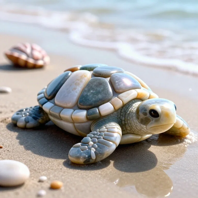 3d turtle sculpture pebbles beach