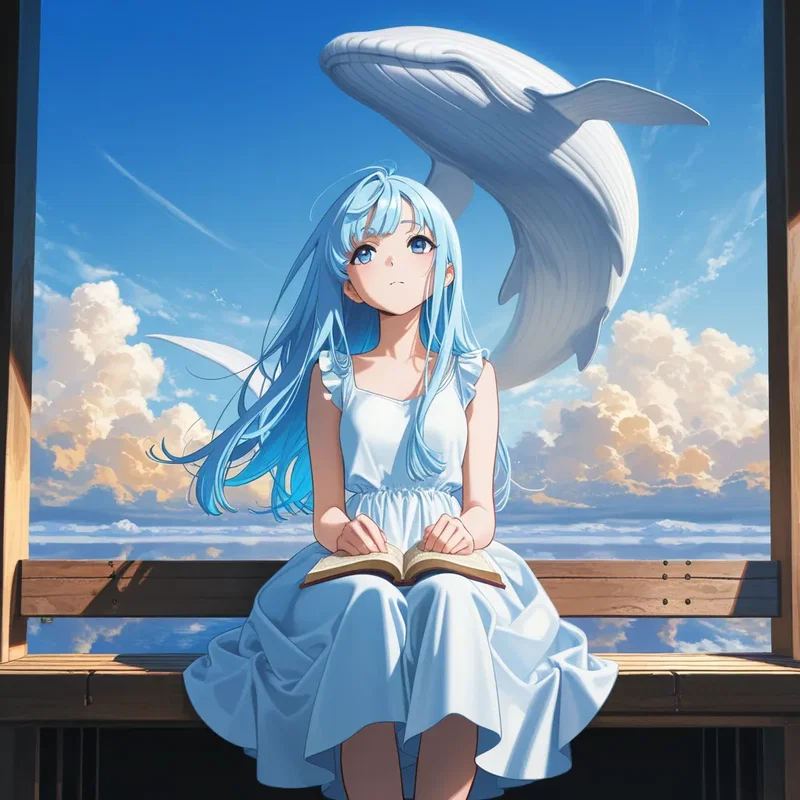 白鯨と白いワンピースの女の子
