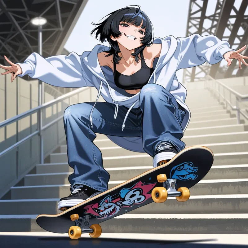 オーリーを決めるスケボー少女２