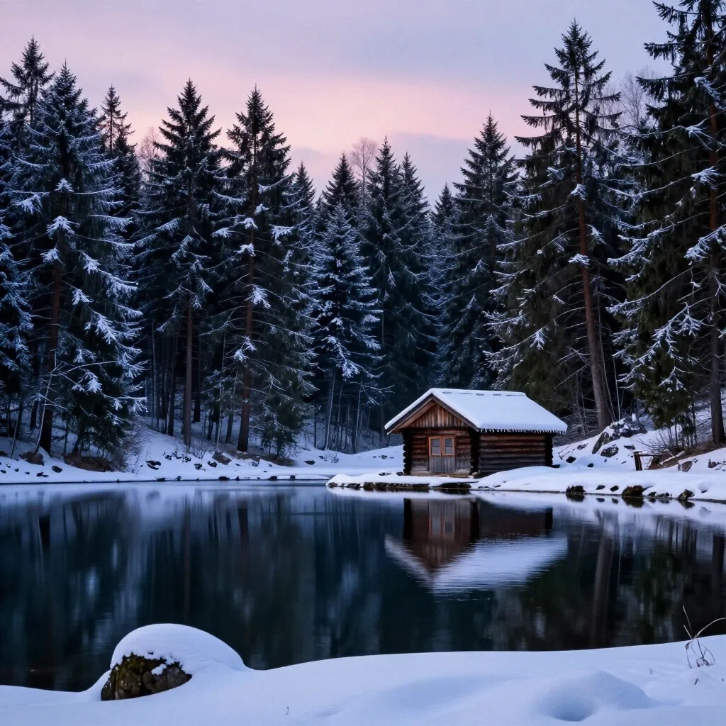 beautiful forest lake winter
