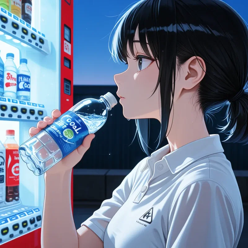 「また値上がりしてるなぁ…」と自販機の未来を心配する女の子