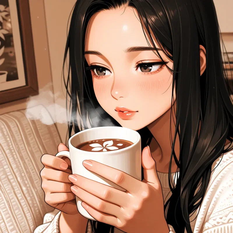 人気絵師のタグで作ったコーヒーを飲むお姉さん3