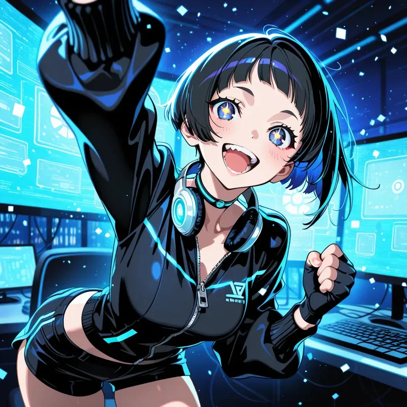 目標登録者数を突破して喜んでいるVtuberの中の女の子