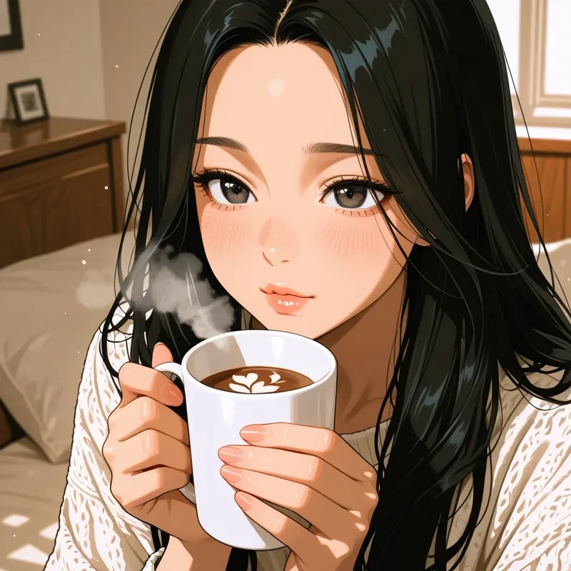人気絵師のタグで作ったコーヒーを飲むお姉さん15