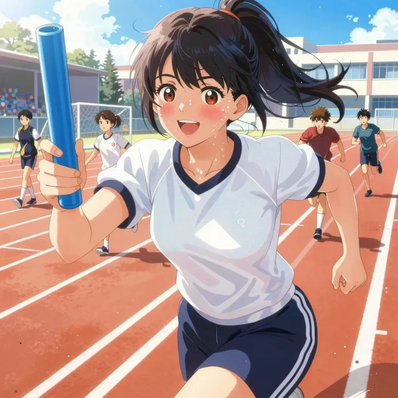 男女混合リレーを走る女の子