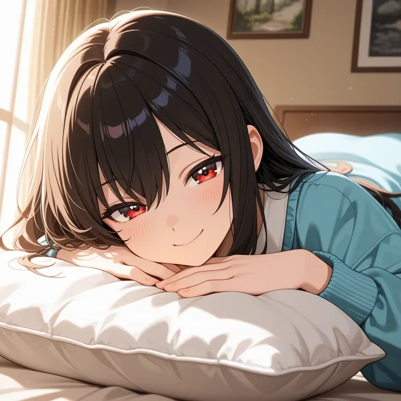 枕に顎を載せて上目遣いの女の子２