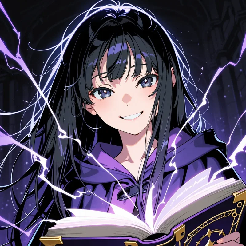 魔導書を読み電撃魔法を発動させた魔導士の女の子