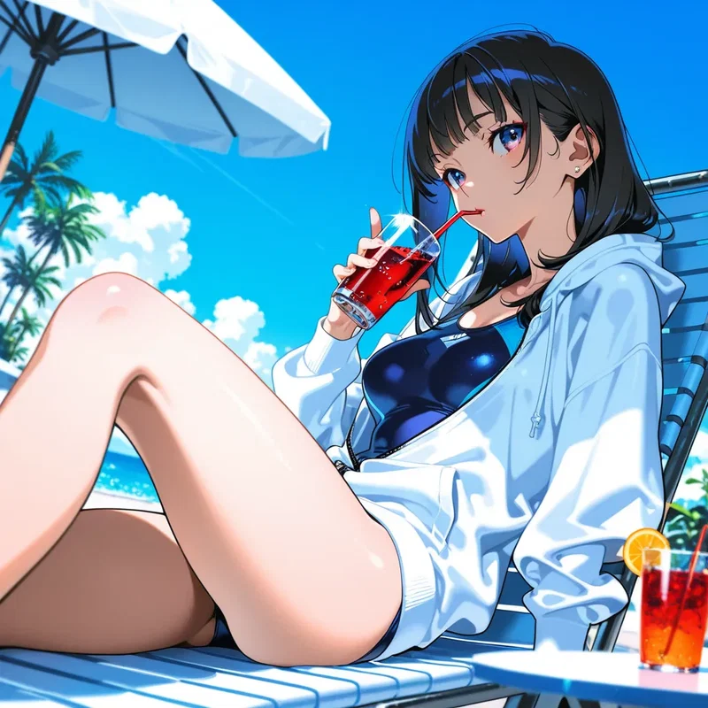 ビーチチェアーに寝転んでリラックスしている女の子3
