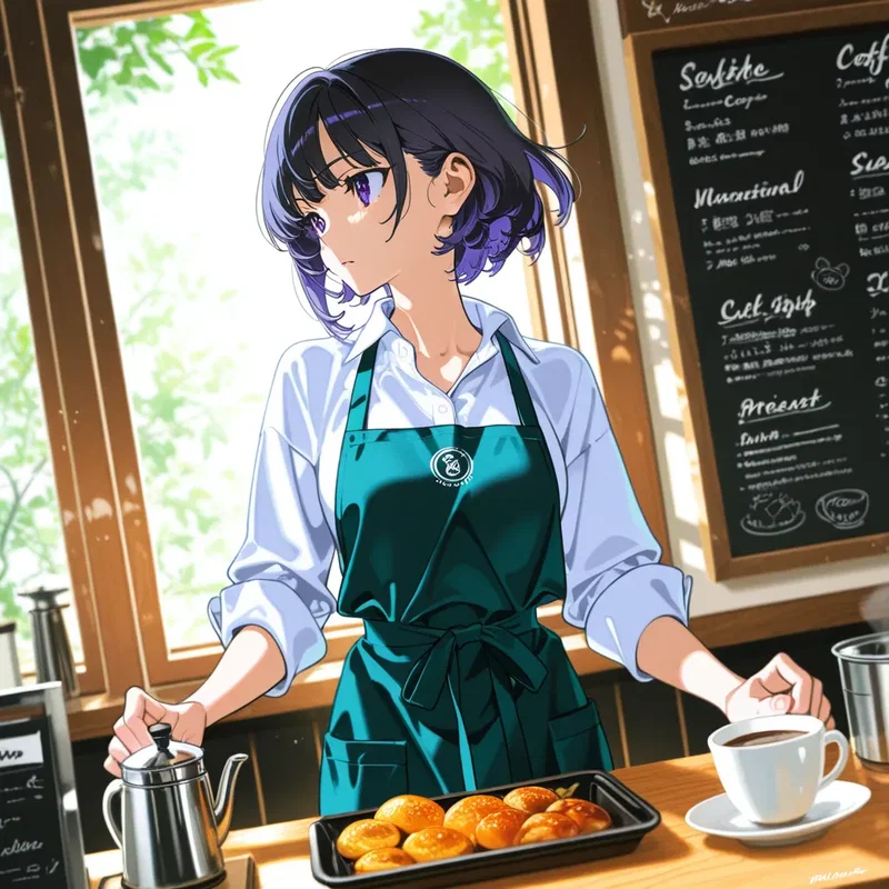 モダンなカフェで働くお洒落なバリスタの女の子