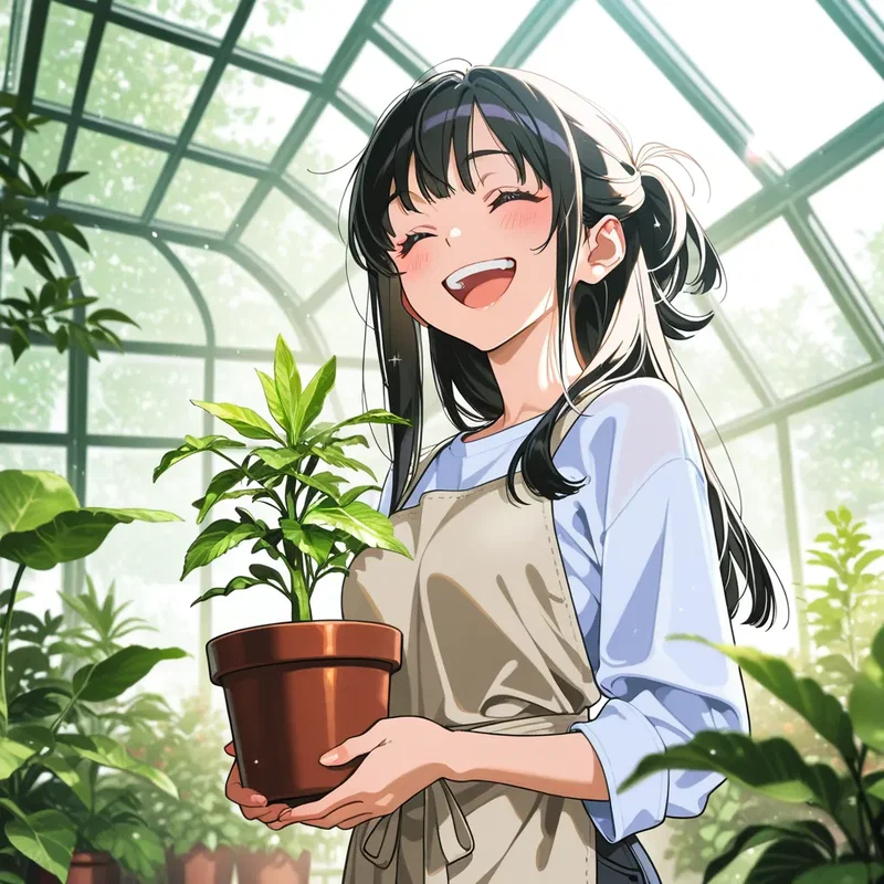 自分が大切に育てたハーブの鉢を嬉しそうに見せてくれる女の子