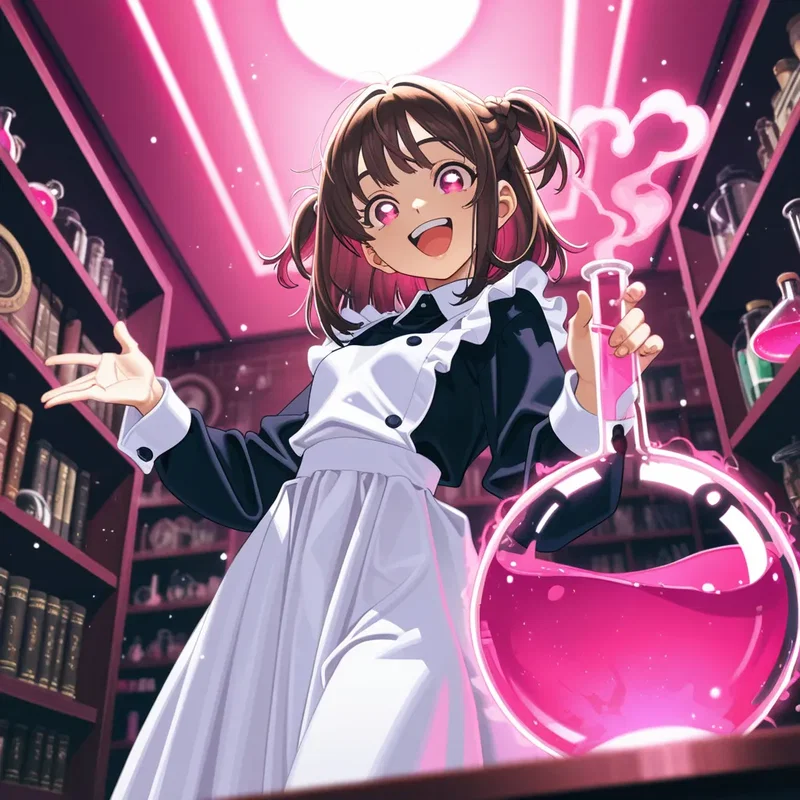 惚れ薬の調合に成功した魔法薬剤師の女の子