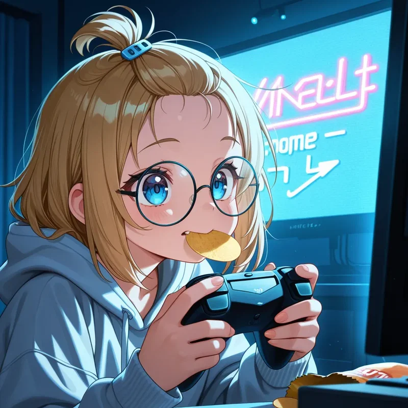 完全オフモードでゲーム三昧の女の子