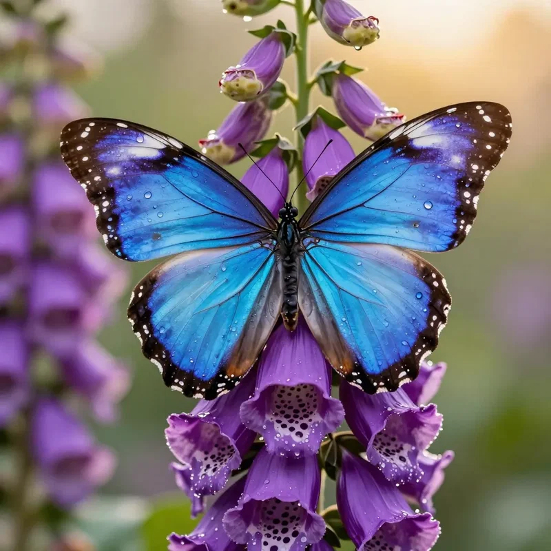 Morpho Bleu sur sa Fleur