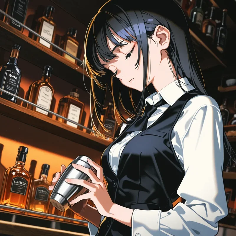 カクテルシェイカーを振る女性バーテンダー