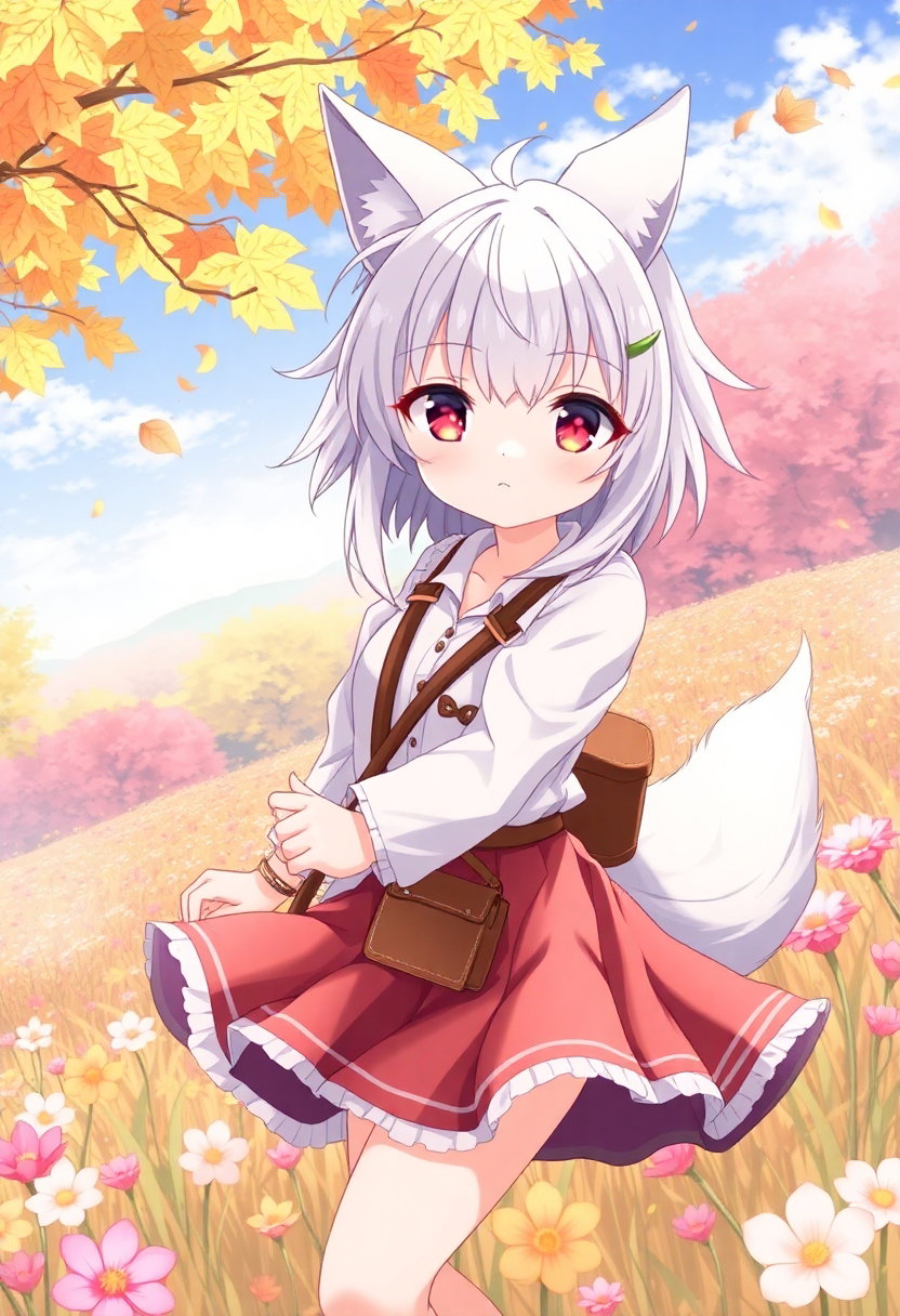 cute wolf girl dancing flowers anime