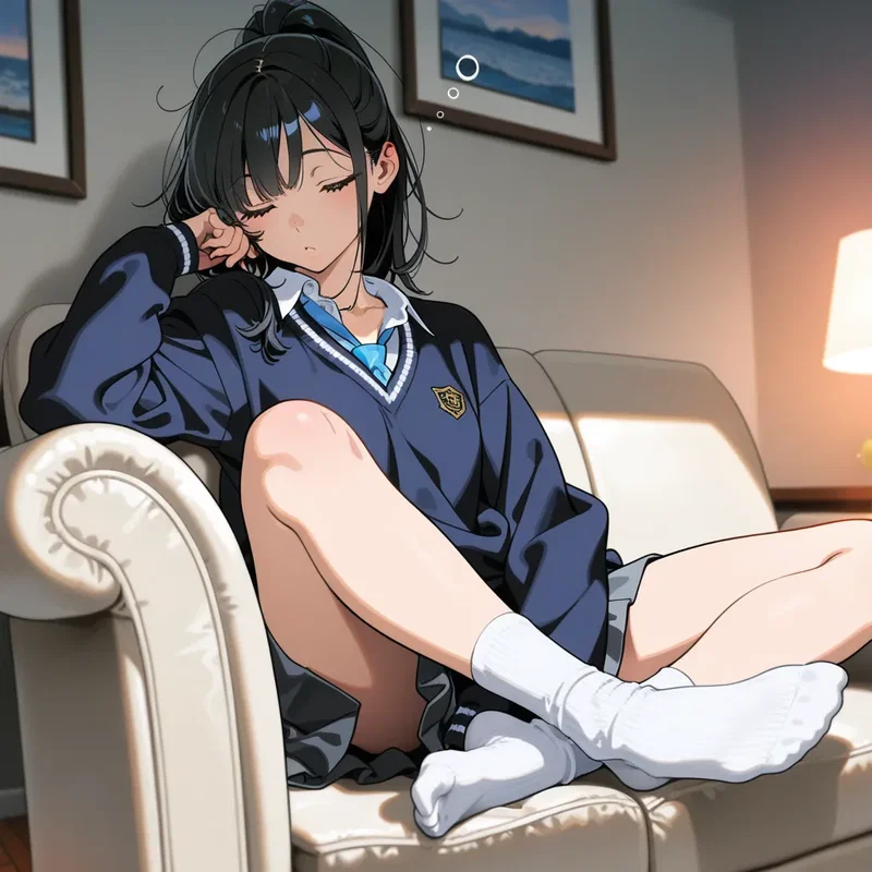 よっぽど疲れていたのか学校から帰って来るや否や制服も着替えずにソファーの上で寝てしまった女の子