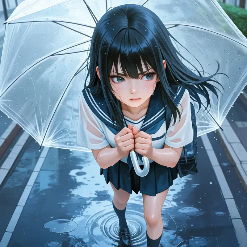 台風が近づいてる暴風雨の中でも命がけで学校に行く少女