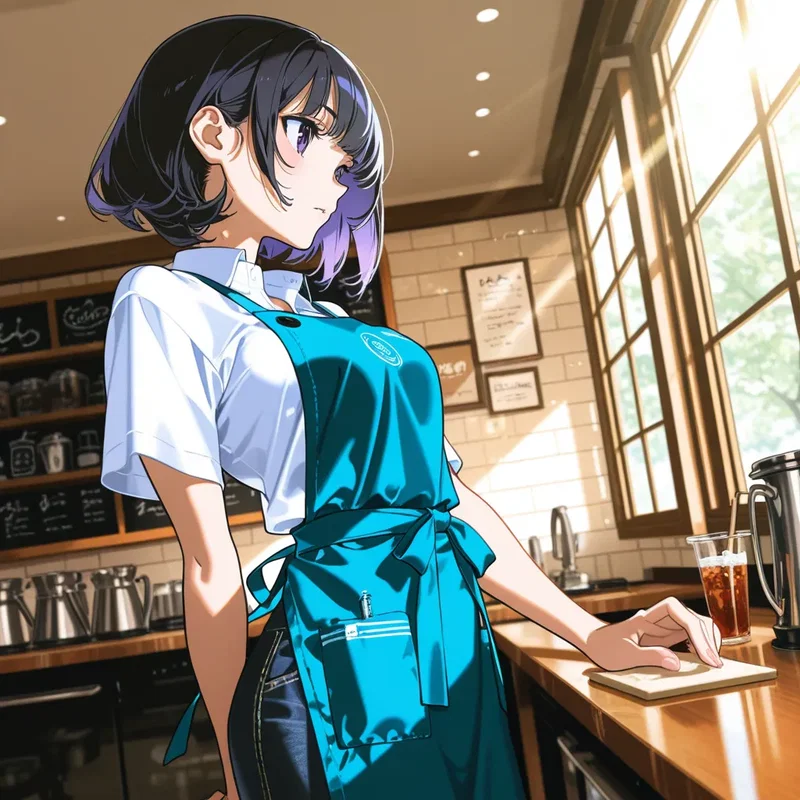 モダンなカフェで働くお洒落なバリスタの女の子２