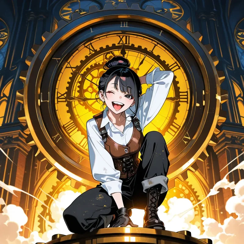 故障した時計台の時計を直そうとしてさらに壊してしまった整備士の女の子